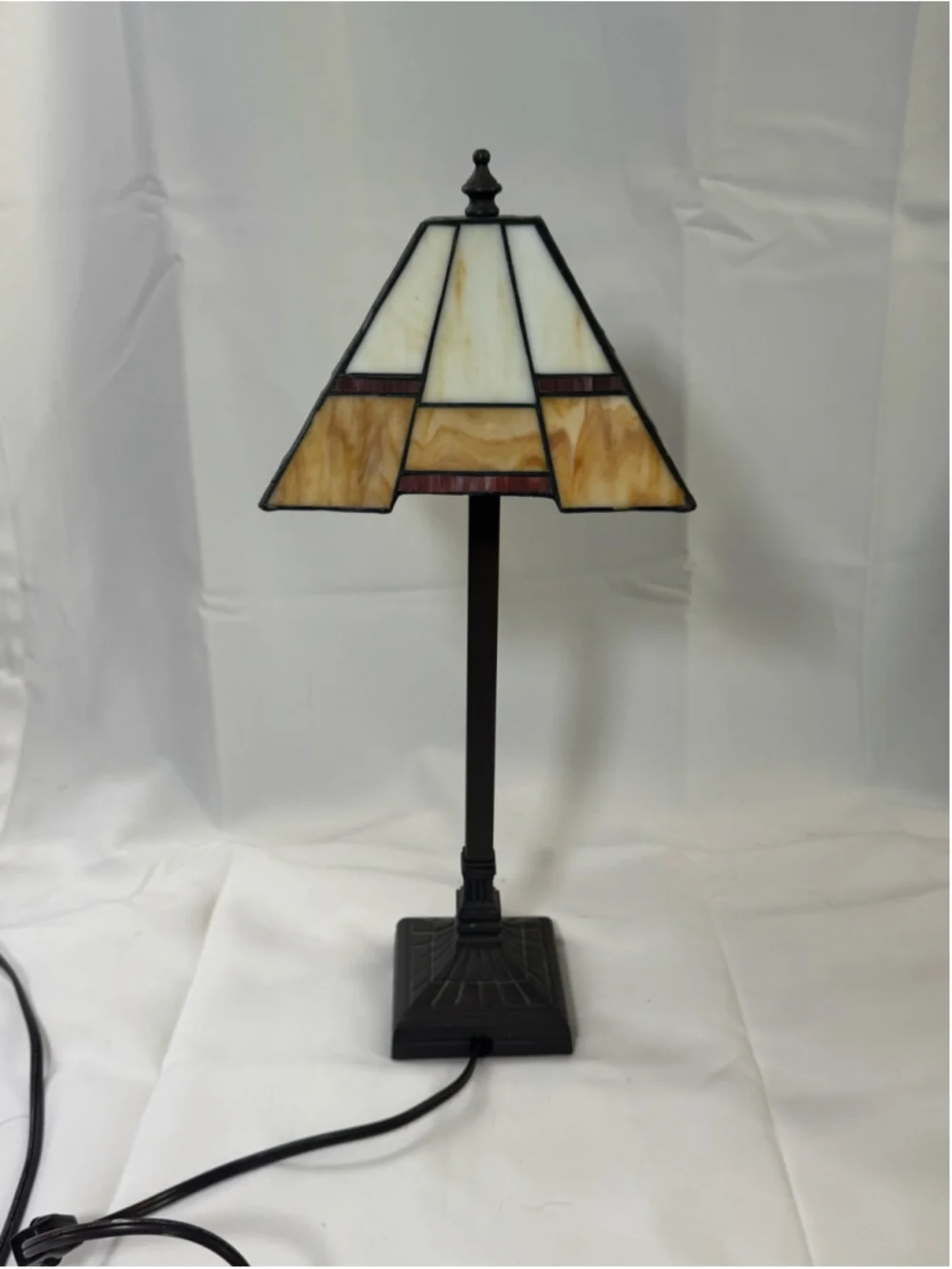Vintage Tiffany Style Stained Glass Table Lamp Mission Prairie Art Glass 19”